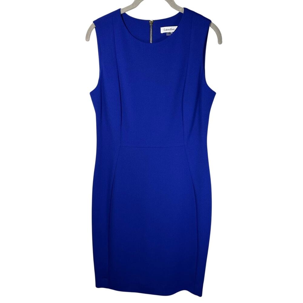 Calvin Klein Blue Sleeveless Sheath Dress Exposed Zipper Career Office Womens 8